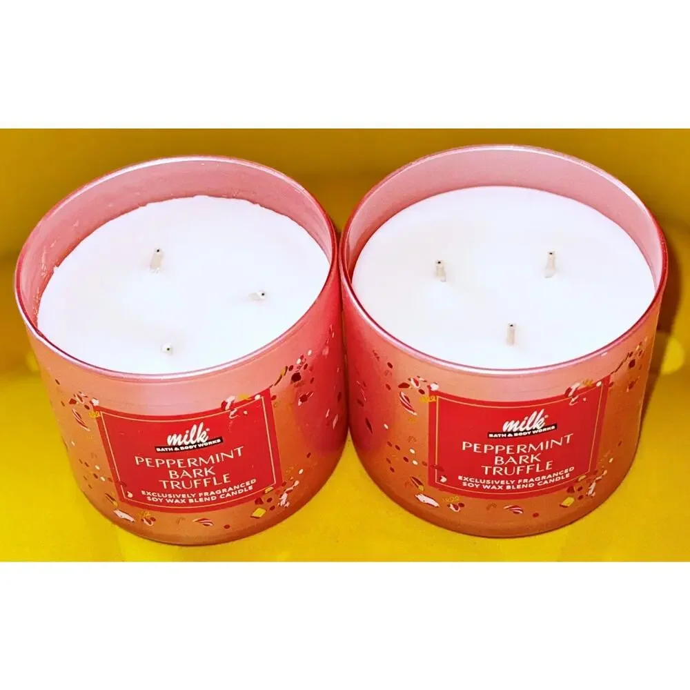 Set of 2 Bath & Body Works Peppermint Bark Truffle Milk Bar 3-Wick Candle 14.5oz - Picture 4 of 7